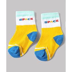 Cute Walk by Babyhug Anti-Bacterial Ankle Length Striped Sock With Space Design Pack of 3 - White & Blue