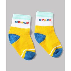 Cute Walk by Babyhug Anti-Bacterial Ankle Length Striped Sock With Space Design Pack of 3 - White & Blue