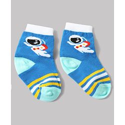 Cute Walk by Babyhug Anti-Bacterial Ankle Length Striped Sock With Space Design Pack of 3 - White & Blue