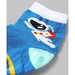 Cute Walk by Babyhug Anti-Bacterial Ankle Length Striped Sock With Space Design Pack of 3 - White & Blue