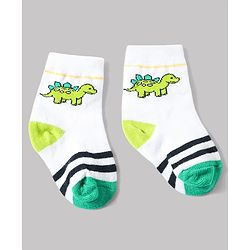 Cute Walk by Babyhug Anti-Bacterial Ankle Length Striped Sock With Dino & Text Design Pack of 3 - White