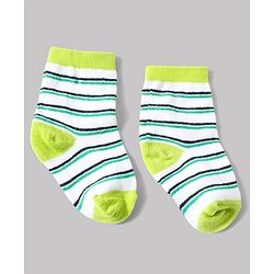 Cute Walk by Babyhug Anti-Bacterial Ankle Length Striped Sock With Dino & Text Design Pack of 3 - White