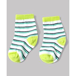Cute Walk by Babyhug Anti-Bacterial Ankle Length Striped Sock With Dino & Text Design Pack of 3 - White