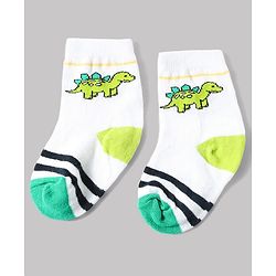 Cute Walk by Babyhug Anti-Bacterial Ankle Length Striped Sock With Dino & Text Design Pack of 3 - White