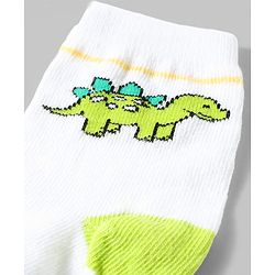 Cute Walk by Babyhug Anti-Bacterial Ankle Length Striped Sock With Dino & Text Design Pack of 3 - White