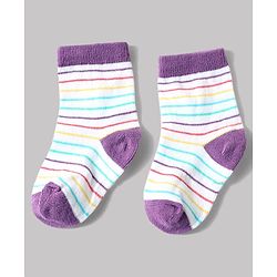 Cute Walk by Babyhug Anti-Bacterial Ankle Length Striped Sock With Heart & Polka Dot Design Pack of 3 - White