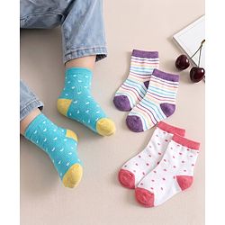 Cute Walk by Babyhug Anti-Bacterial Ankle Length Striped Sock With Heart & Polka Dot Design Pack of 3 - White
