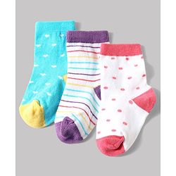 Cute Walk by Babyhug Anti-Bacterial Ankle Length Striped Sock With Heart & Polka Dot Design Pack of 3 - White