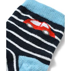 Cute Walk by Babyhug Anti-Bacterial Ankle Length Striped Sock With Vehicle Design Pack of 3 - Red Black & Blue