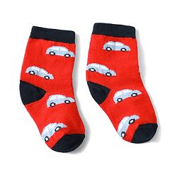 Cute Walk by Babyhug Anti-Bacterial Ankle Length Striped Sock With Vehicle Design Pack of 3 - Red Black & Blue