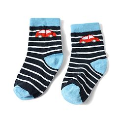 Cute Walk by Babyhug Anti-Bacterial Ankle Length Striped Sock With Vehicle Design Pack of 3 - Red Black & Blue