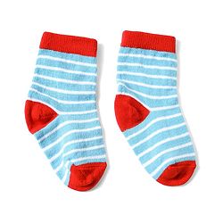 Cute Walk by Babyhug Anti-Bacterial Ankle Length Striped Sock With Vehicle Design Pack of 3 - Red Black & Blue