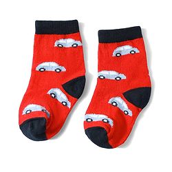 Cute Walk by Babyhug Anti-Bacterial Ankle Length Striped Sock With Vehicle Design Pack of 3 - Red Black & Blue