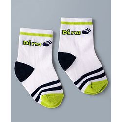 Cute Walk by Babyhug Knit Ankle Length Antibacterial Socks with Stripes & Dino Design Pack of 3 - White