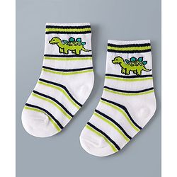 Cute Walk by Babyhug Knit Ankle Length Antibacterial Socks with Stripes & Dino Design Pack of 3 - White
