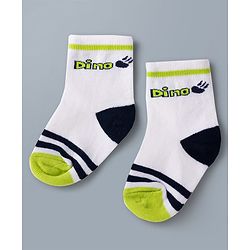 Cute Walk by Babyhug Knit Ankle Length Antibacterial Socks with Stripes & Dino Design Pack of 3 - White