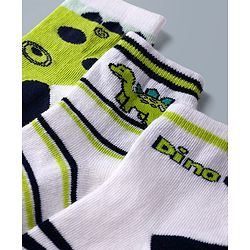 Cute Walk by Babyhug Knit Ankle Length Antibacterial Socks with Stripes & Dino Design Pack of 3 - White