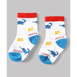 Cute Walk by Babyhug Anti-Bacterial Ankle Length Sock With Dino Design Pack of 3 - White