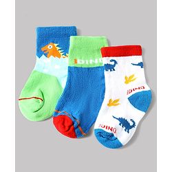 Cute Walk by Babyhug Anti-Bacterial Ankle Length Sock With Dino Design Pack of 3 - White