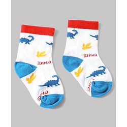 Cute Walk by Babyhug Anti-Bacterial Ankle Length Sock With Dino Design Pack of 3 - White