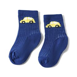 Cute Walk by Babyhug Anti-Bacterial Ankle Length Striped Sock With Vehicle Design Pack of 3 - Yellow Blue & White