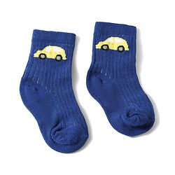 Cute Walk by Babyhug Anti-Bacterial Ankle Length Striped Sock With Vehicle Design Pack of 3 - Yellow Blue & White