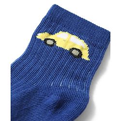 Cute Walk by Babyhug Anti-Bacterial Ankle Length Striped Sock With Vehicle Design Pack of 3 - Yellow Blue & White