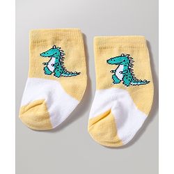 Cutewalk by Babyhug Anti-Bacterial Ankle Length Striped Socks With Dino Design Pack Of 3 - White