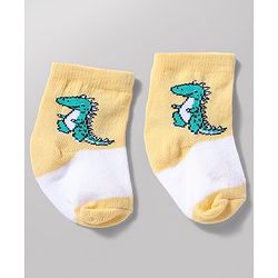 Cutewalk by Babyhug Anti-Bacterial Ankle Length Striped Socks With Dino Design Pack Of 3 - White