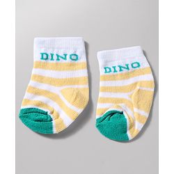 Cutewalk by Babyhug Anti-Bacterial Ankle Length Striped Socks With Dino Design Pack Of 3 - White