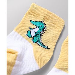 Cutewalk by Babyhug Anti-Bacterial Ankle Length Striped Socks With Dino Design Pack Of 3 - White