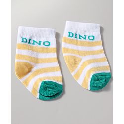 Cutewalk by Babyhug Anti-Bacterial Ankle Length Striped Socks With Dino Design Pack Of 3 - White