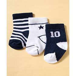 Cutewalk by Babyhug Anti-Bacterial Ankle Length Striped Socks With Star Design Pack Of 3 - White