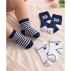 Cutewalk by Babyhug Anti-Bacterial Ankle Length Striped Socks With Star Design Pack Of 3 - White