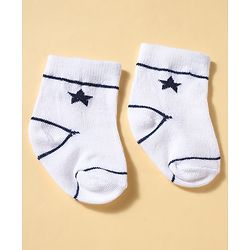 Cutewalk by Babyhug Anti-Bacterial Ankle Length Striped Socks With Star Design Pack Of 3 - White