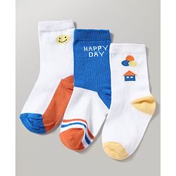 Cutewalk by Babyhug Anti-Bacterial Ankle Length Socks With Happy Life Design Pack Of 3 - White