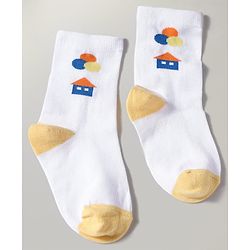 Cutewalk by Babyhug Anti-Bacterial Ankle Length Socks With Happy Life Design Pack Of 3 - White