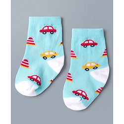 Cute Walk by Babyhug Knit Ankle Length Antibacterial Socks with Stripes & Car Design Pack of 3 - Blue