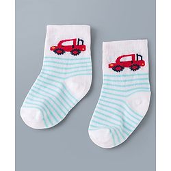 Cute Walk by Babyhug Knit Ankle Length Antibacterial Socks with Stripes & Car Design Pack of 3 - Blue