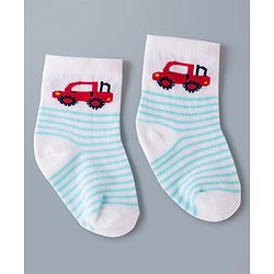 Cute Walk by Babyhug Knit Ankle Length Antibacterial Socks with Stripes & Car Design Pack of 3 - Blue