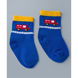 Cute Walk by Babyhug Knit Ankle Length Antibacterial Socks with Stripes & Car Design Pack of 3 - Blue