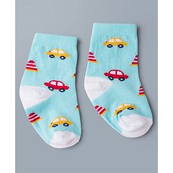 Cute Walk by Babyhug Knit Ankle Length Antibacterial Socks with Stripes & Car Design Pack of 3 - Blue