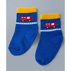 Cute Walk by Babyhug Knit Ankle Length Antibacterial Socks with Stripes & Car Design Pack of 3 - Blue