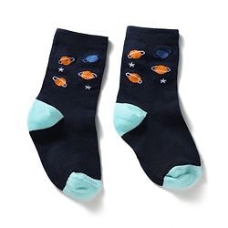 Cute Walk by Babyhug Knit Ankle Length Antibacterial Socks With Space Theme Design Pack Of 3 -Blue