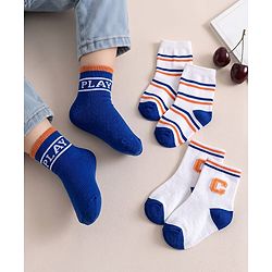 Cute Walk by Babyhug Knit Ankle Length Antibacterial Socks with Stripes - Navy Blue & White