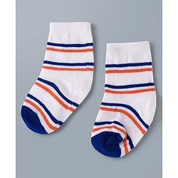 Cute Walk by Babyhug Knit Ankle Length Antibacterial Socks with Stripes - Navy Blue & White