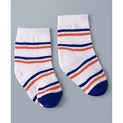 Cute Walk by Babyhug Knit Ankle Length Antibacterial Socks with Stripes - Navy Blue & White
