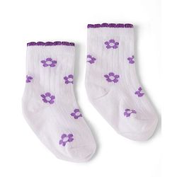 Cute Walk by Babyhug Knit Ankle Length Antibacterial Socks with Floral Design - Pink & Yellow