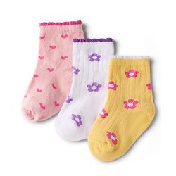 Cute Walk by Babyhug Knit Ankle Length Antibacterial Socks with Floral Design - Pink & Yellow