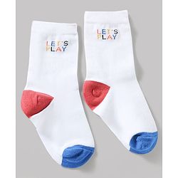 Cute Walk by Babyhug Knit Ankle Length Antibacterial Socks With Striped & Text Design Pack Of 3 - Blue & White